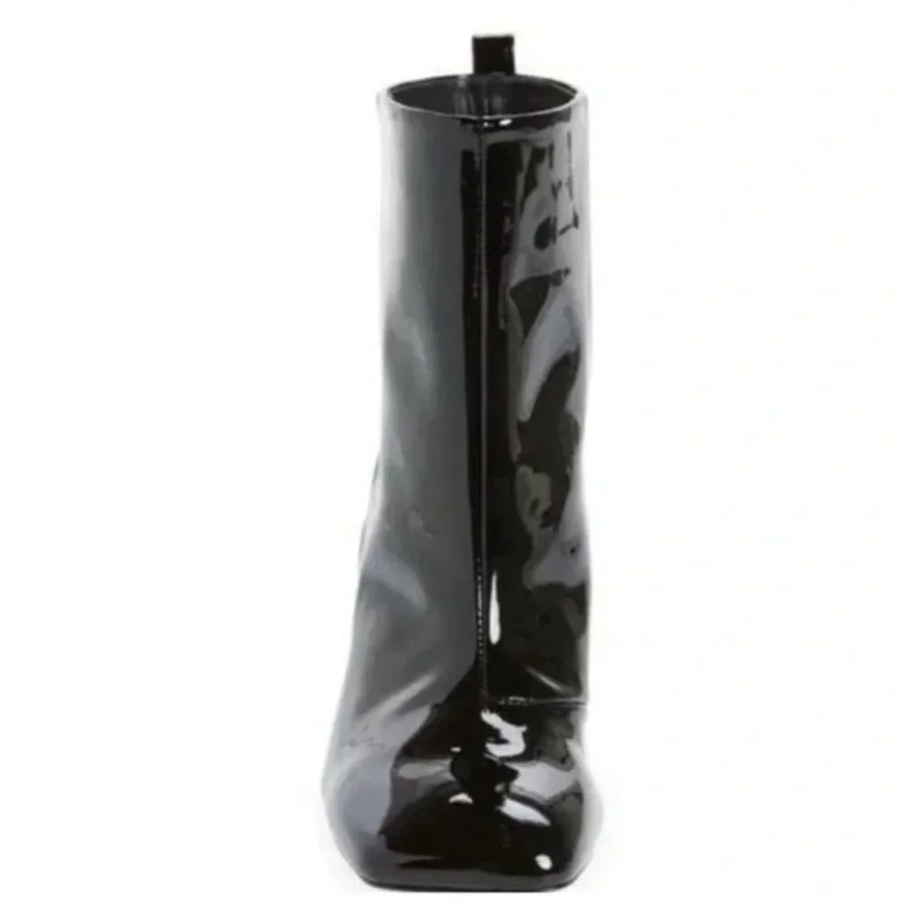 Good American Black Patent Leather Ankle Boots GA165P-X Glossy Square Toe